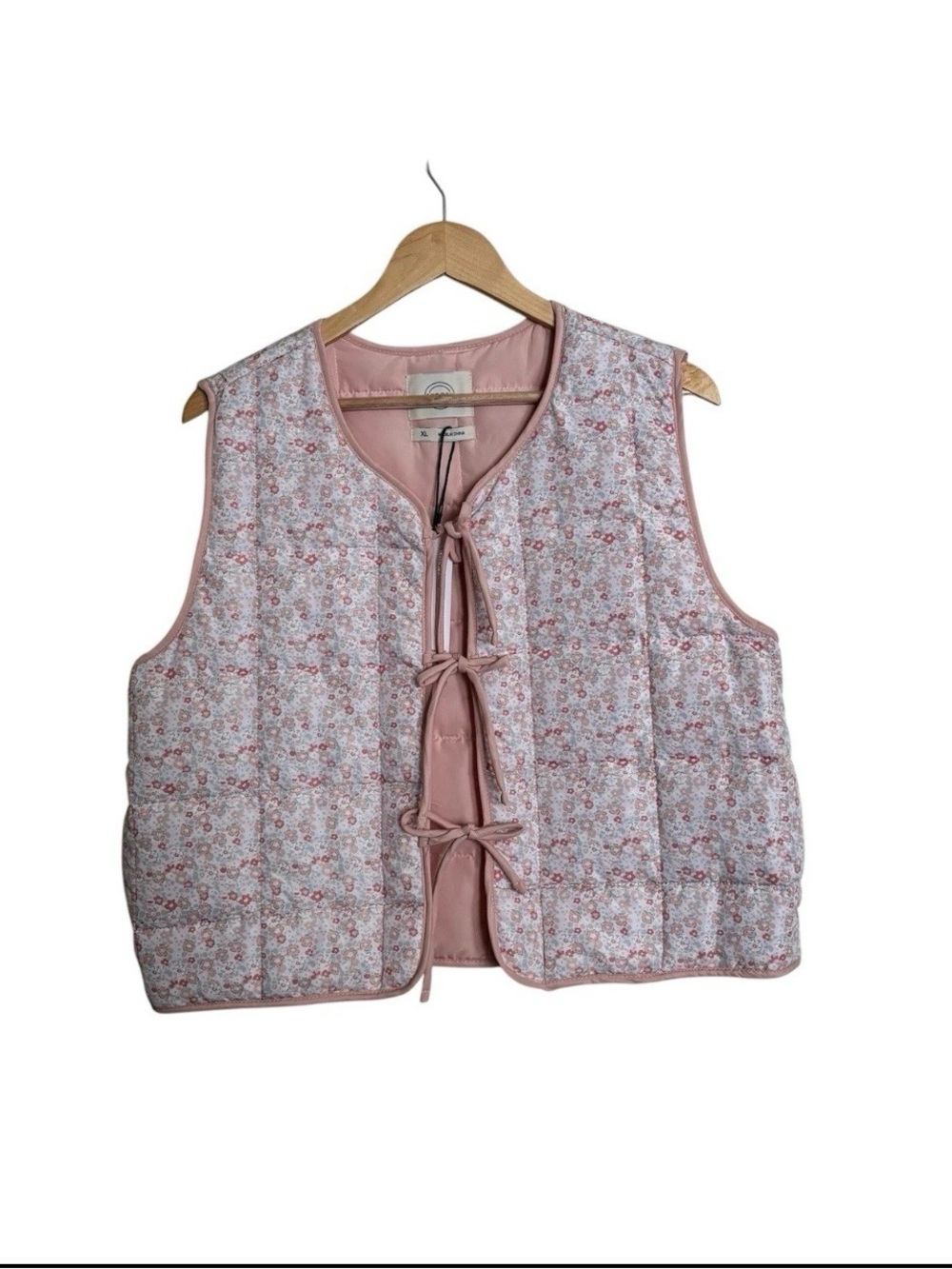 NWT Stoosh Floral Peach Quilted Size XL Vest Bow Front Coquette Gilet Boho Chic